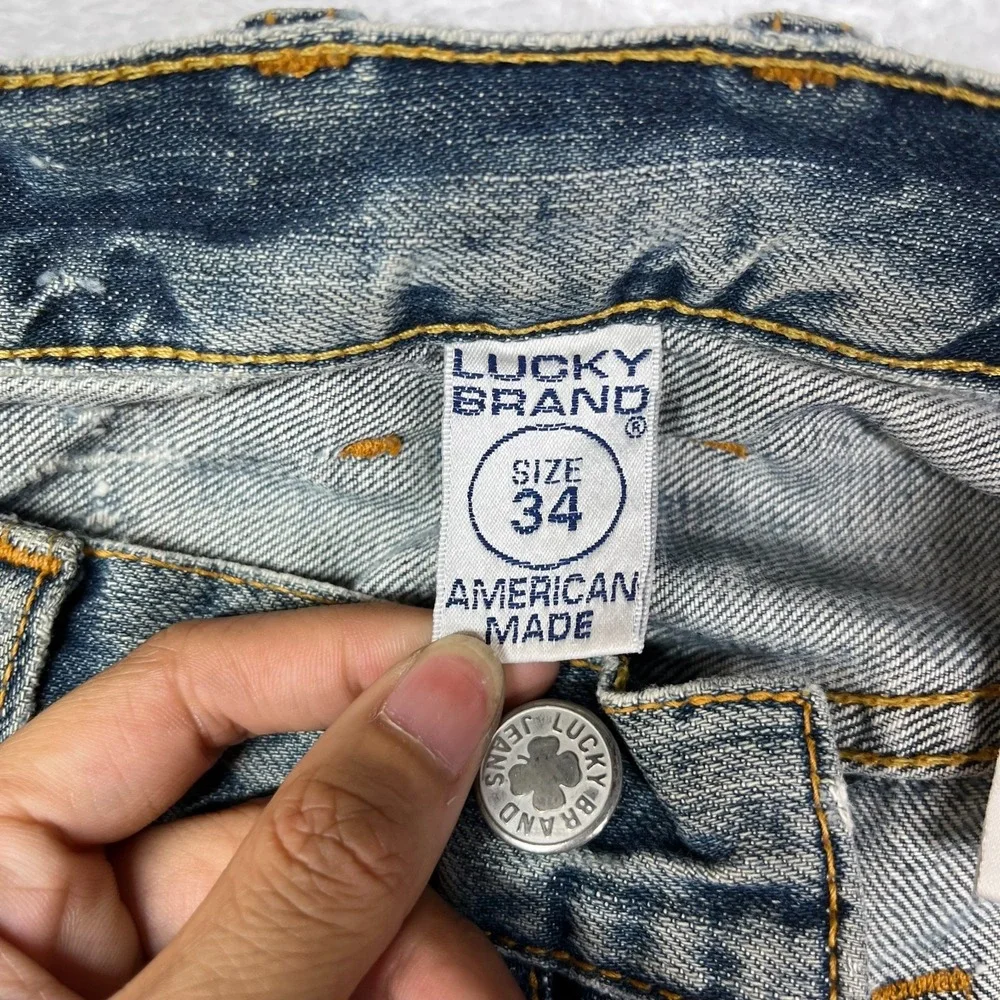 Vintage 90s Lucky Brand Hendrix Jeans Men's Blue Denim Distressed USA Made 34X33